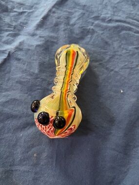 Handmade Glass Spoon Piece with Rasta Stripe
